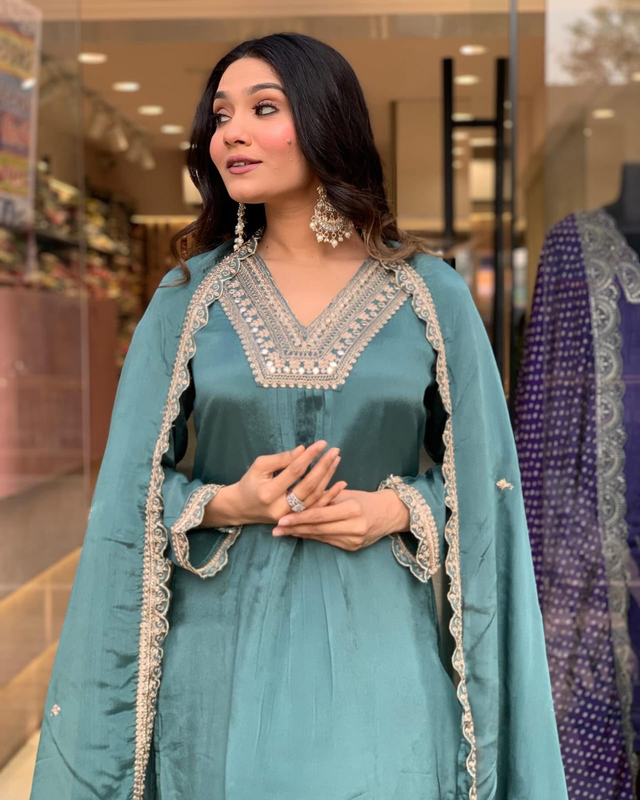 Emerelle Green Pure Chinon Suit Set