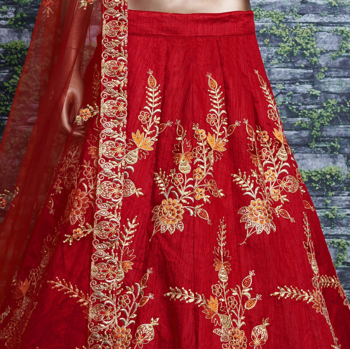 Crimson Royale Silk Embroidered Lehenga Choli Set