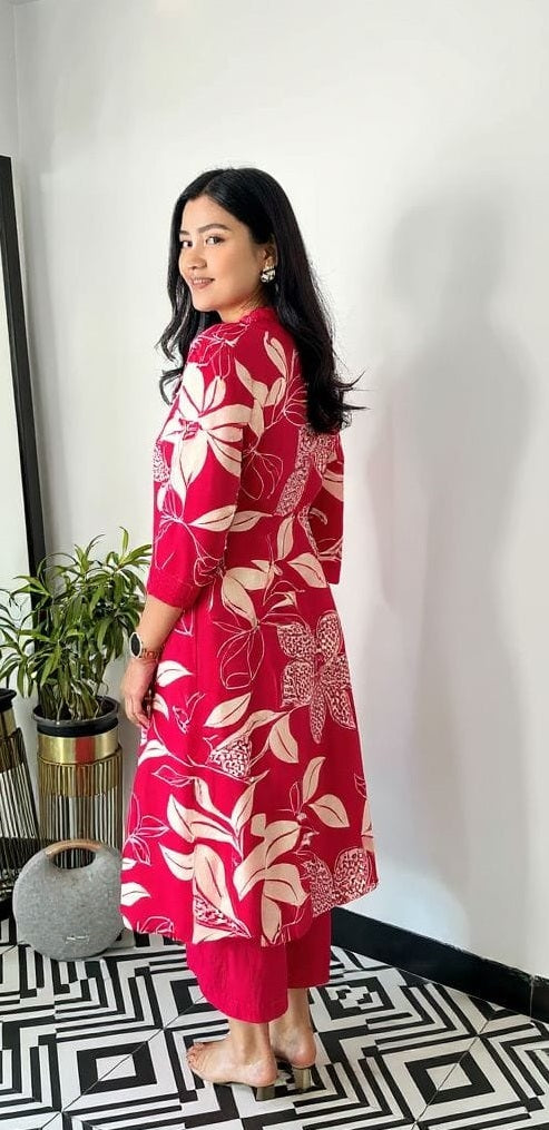 Pink Floral Georgette Kurta Palazzo Set