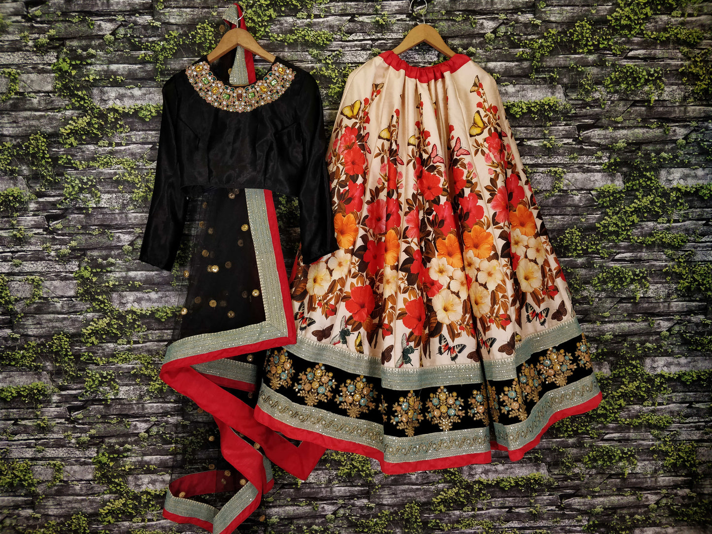 Red Floral Art Silk Lehenga Choli