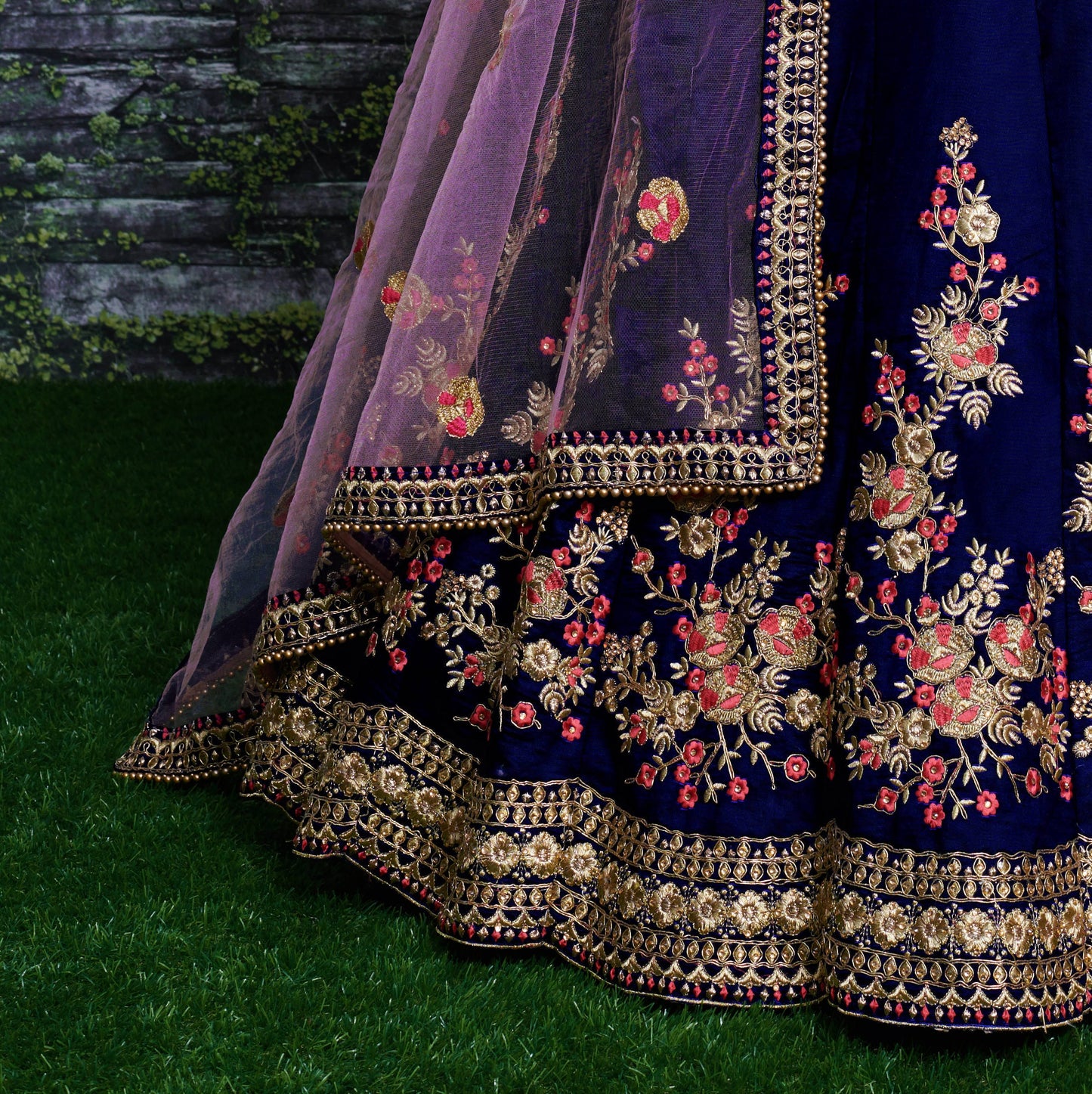 Royal Sapphire Bloom Taffeta Silk Lehenga Choli Set