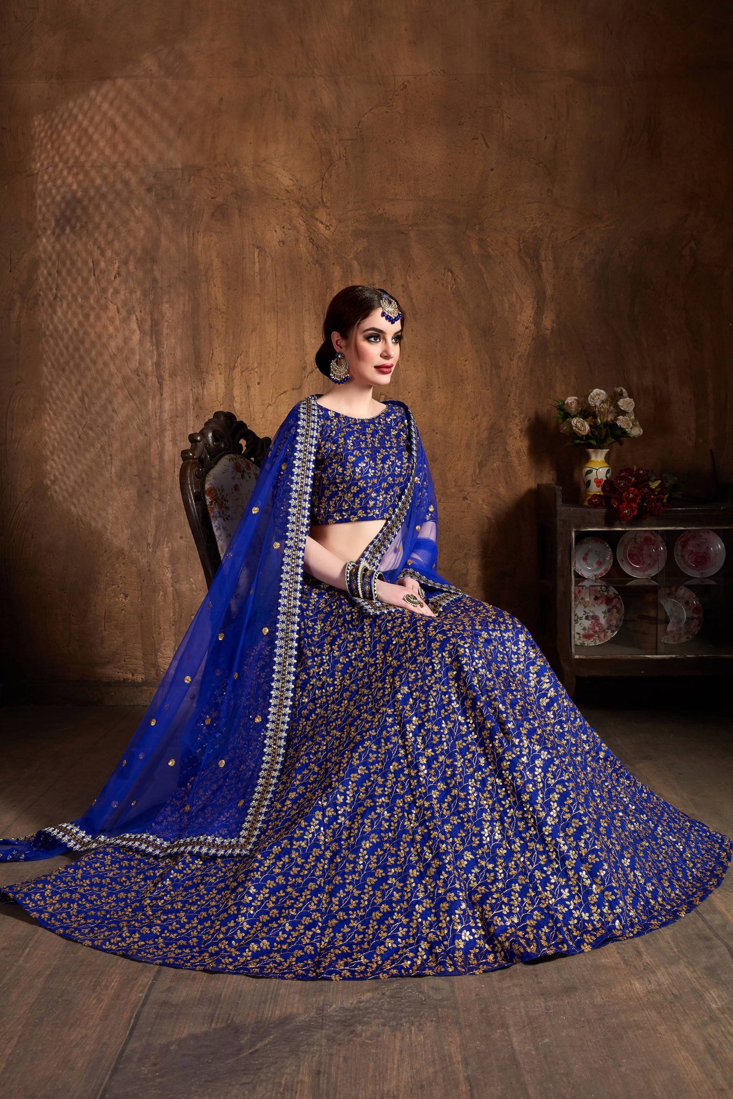 Royal Blue Raw Silk Heavy Embroidered Lehenga Choli Set