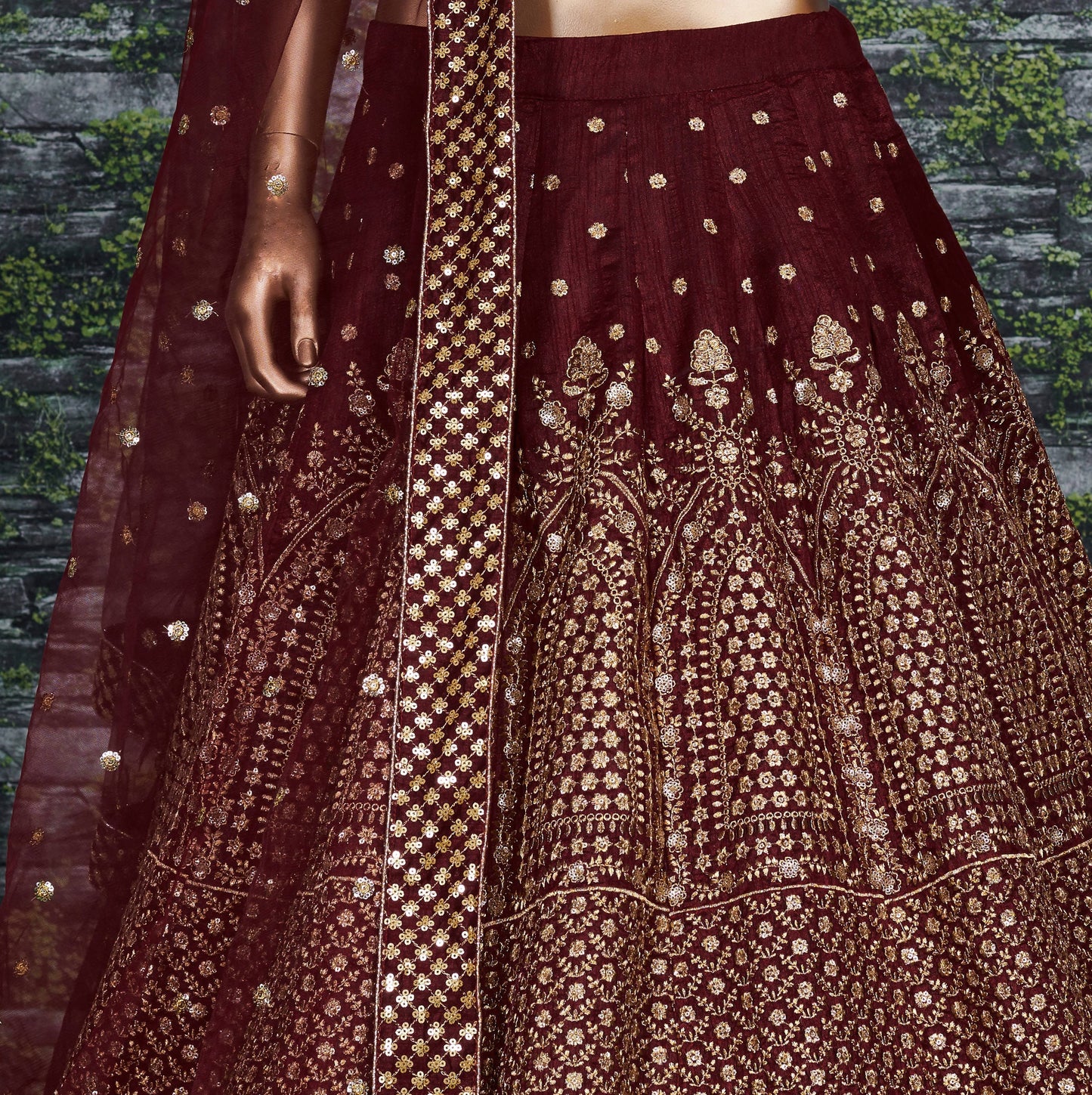Maroon Royal Raw Silk Embroidered Lehenga Choli Set