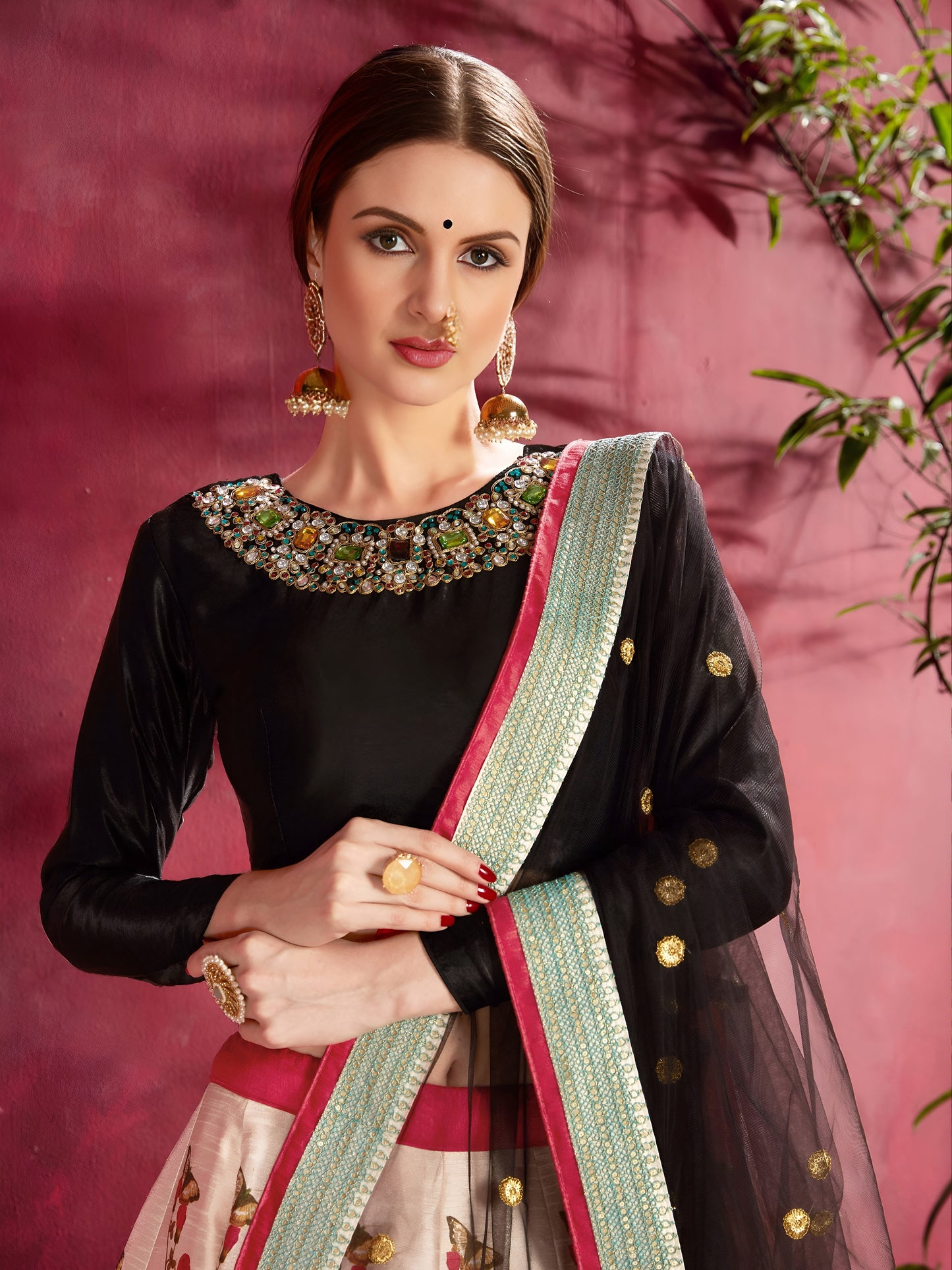 Noir Floral Garden Designer Lehenga Set