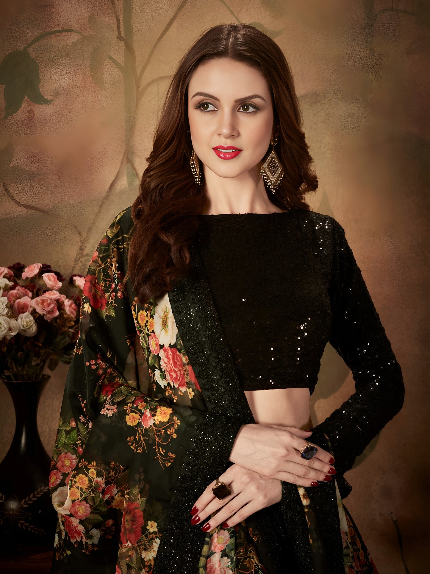 Midnight Blossom Organza Lehenga Set