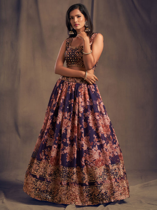 Royal Amethyst Organza Lehenga Set
