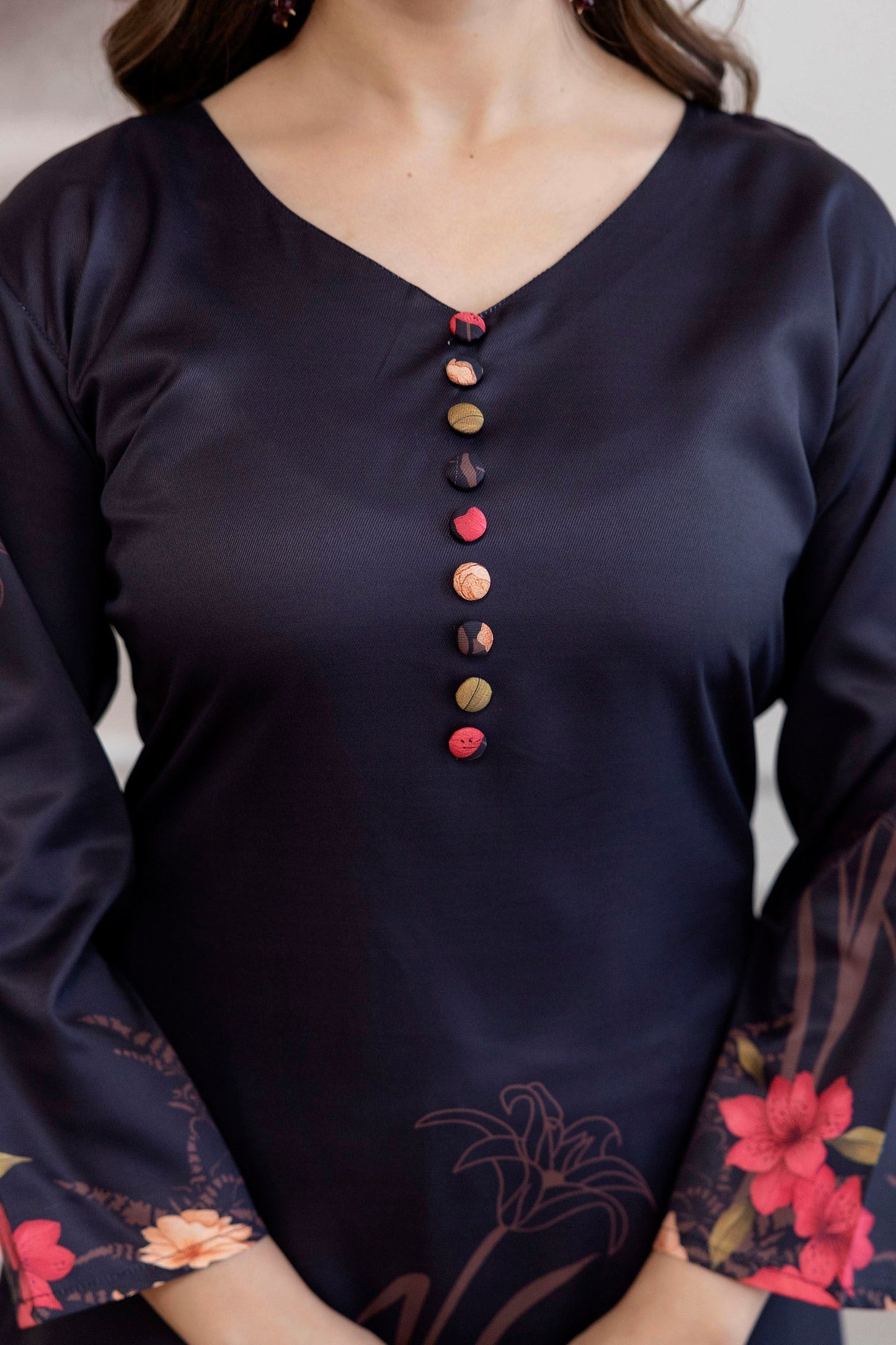 Black Floral Printed A-Line Kurta Set