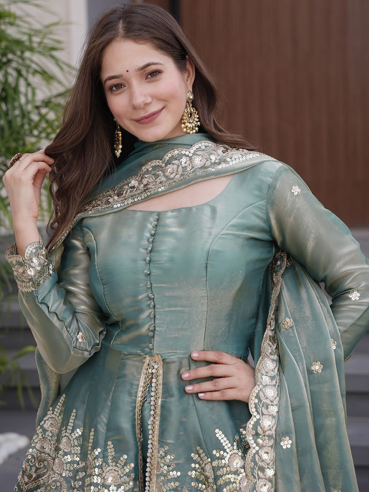 Sky Blue Fandy Silk Embroidered Sharara Set