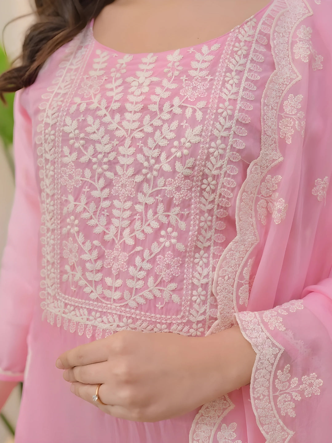 Pink Silk Blend Embroidered Kurta Set