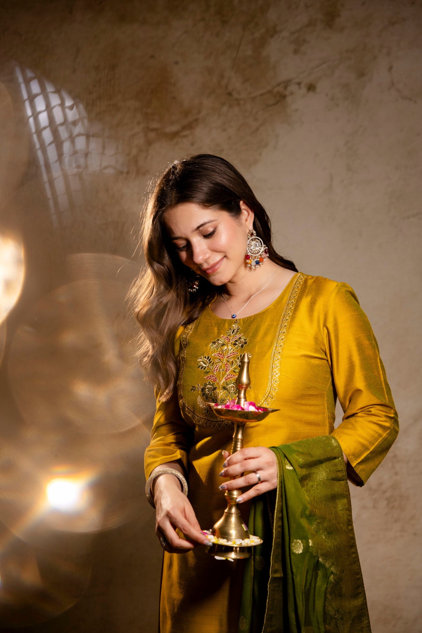 Mustard Yellow Embroidered Kurta Pant Set