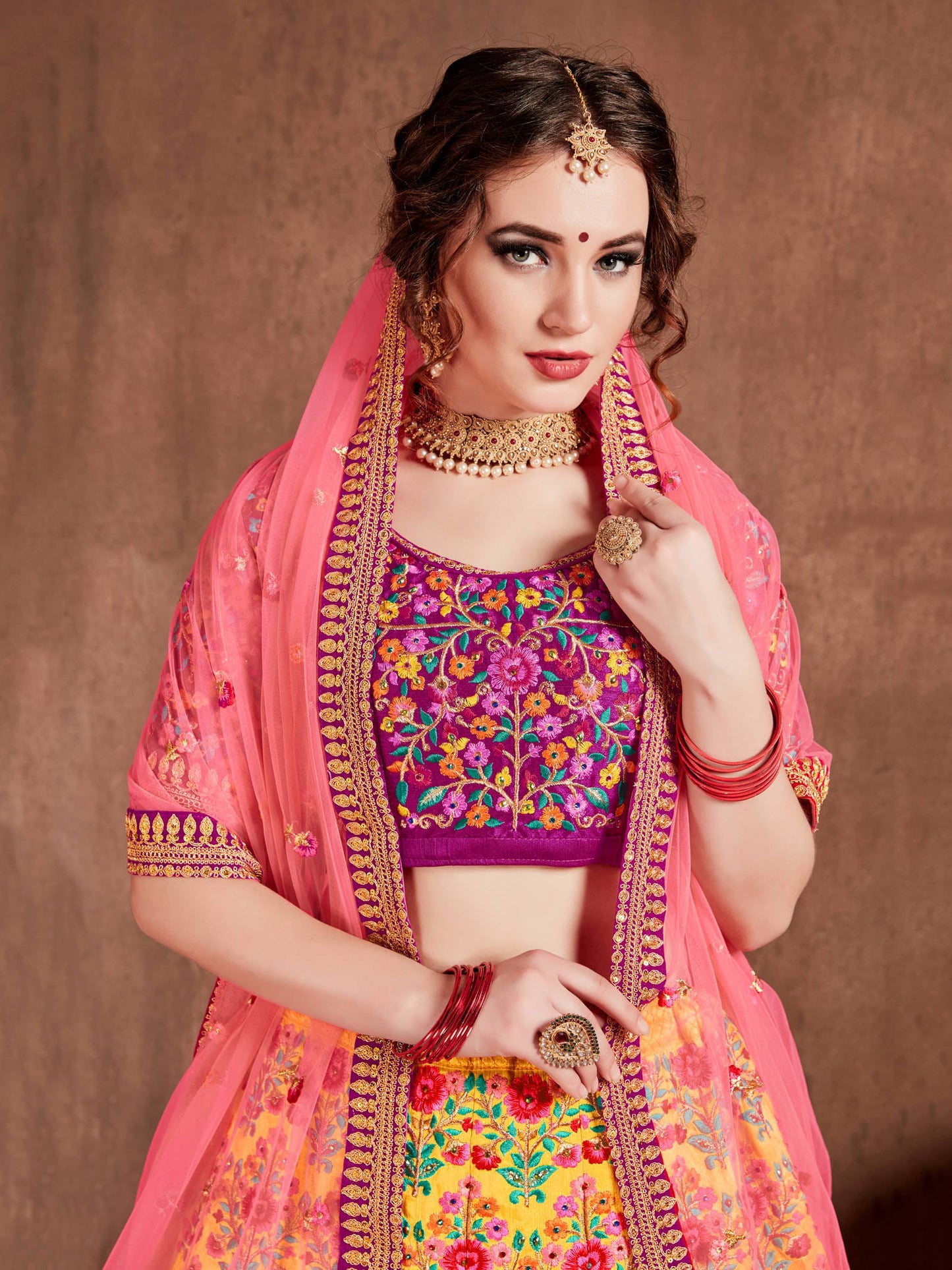 Yellow Mulberry Silk Embroidered Lehenga Choli