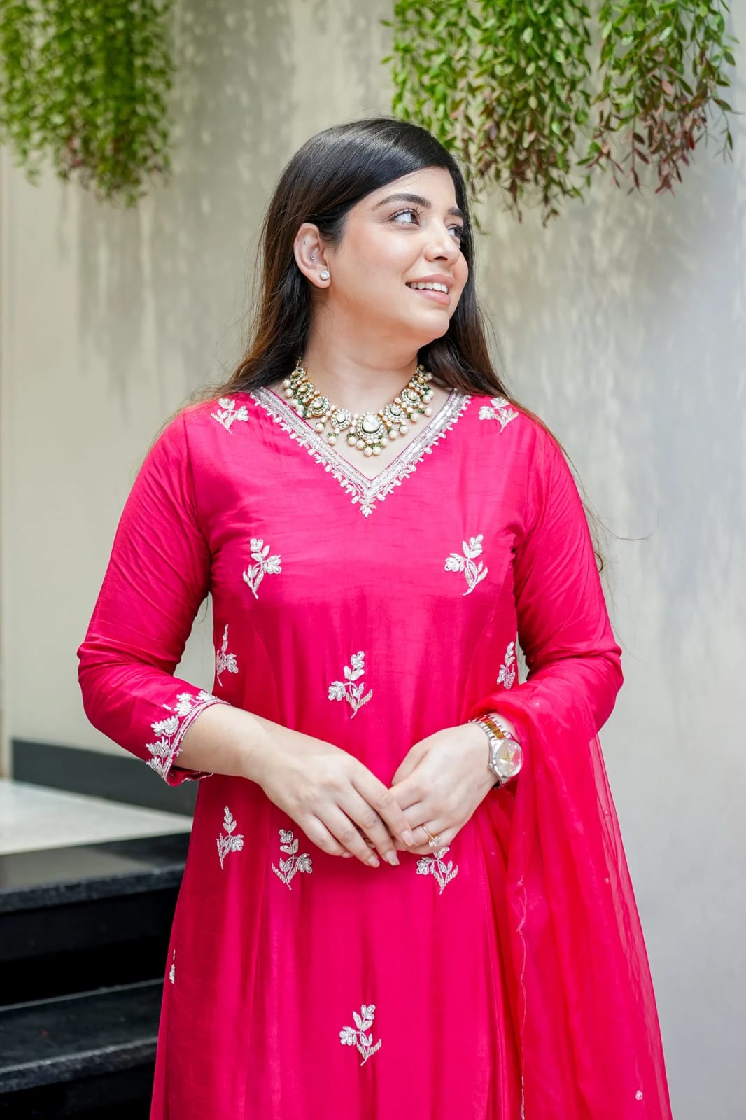Rani Pink Floral Embroidered Muslin Set