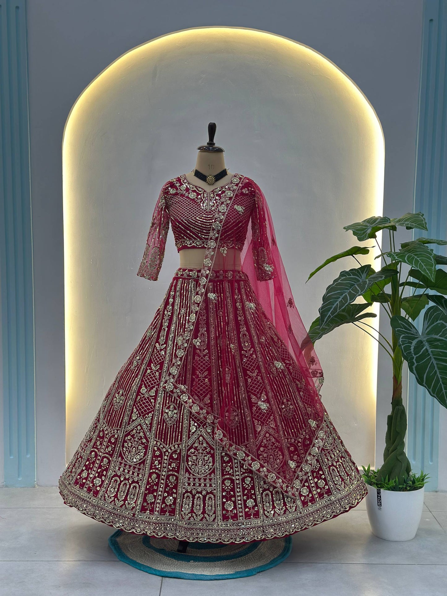 Designer Ruby Red Wedding Lehenga Set
