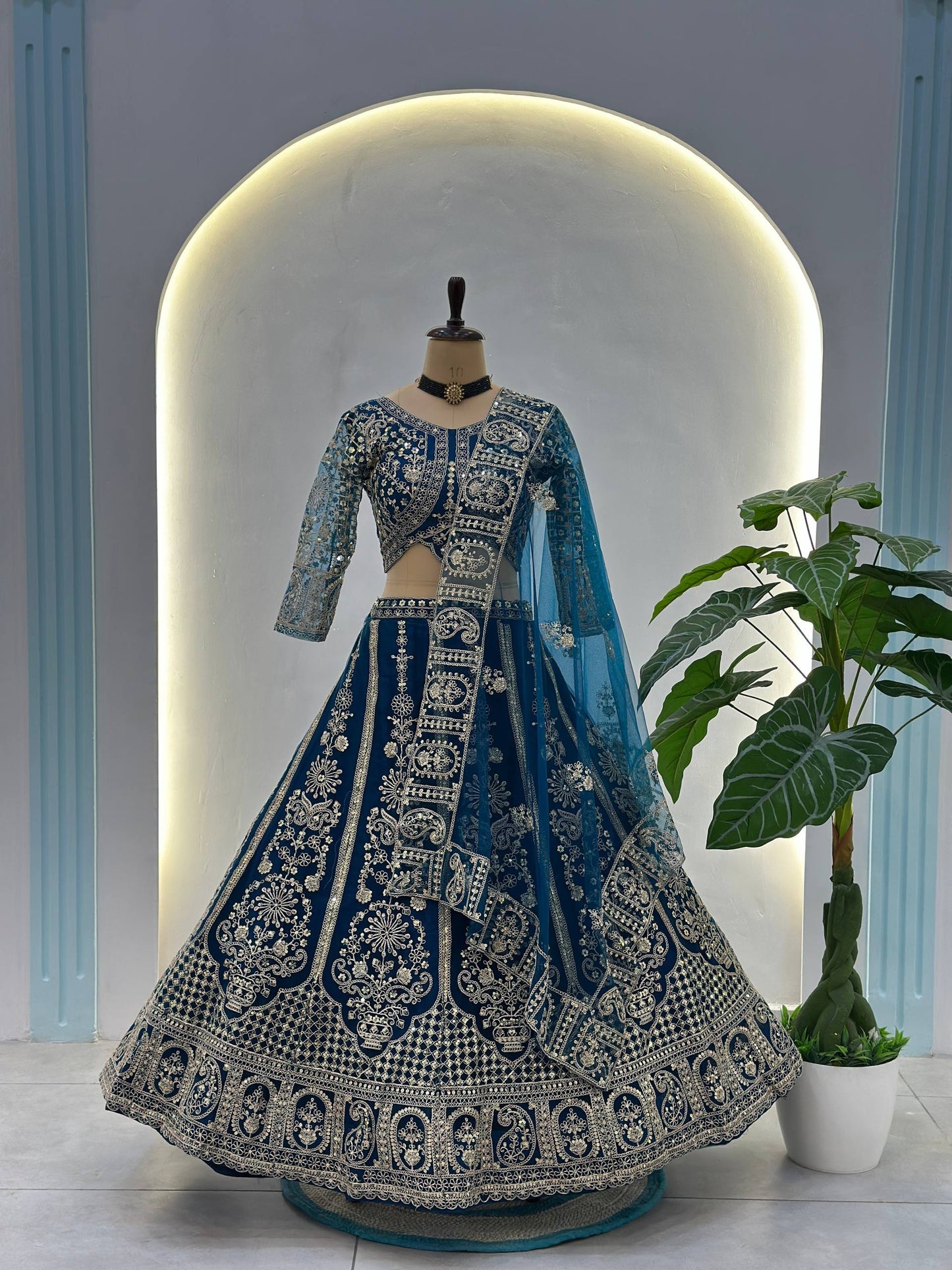 Luxury Royal Teal Embroidered Lehenga Set