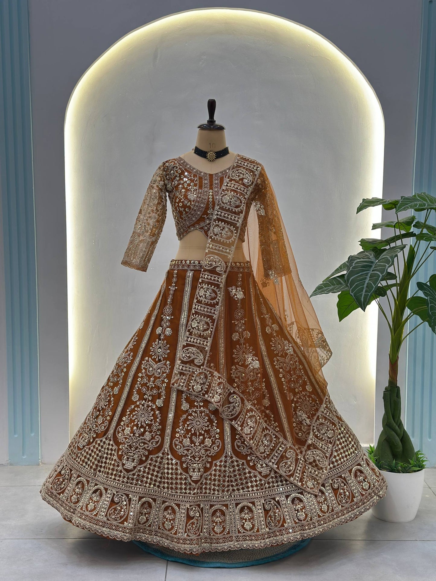 Designer Copper Brown Wedding Lehenga Set