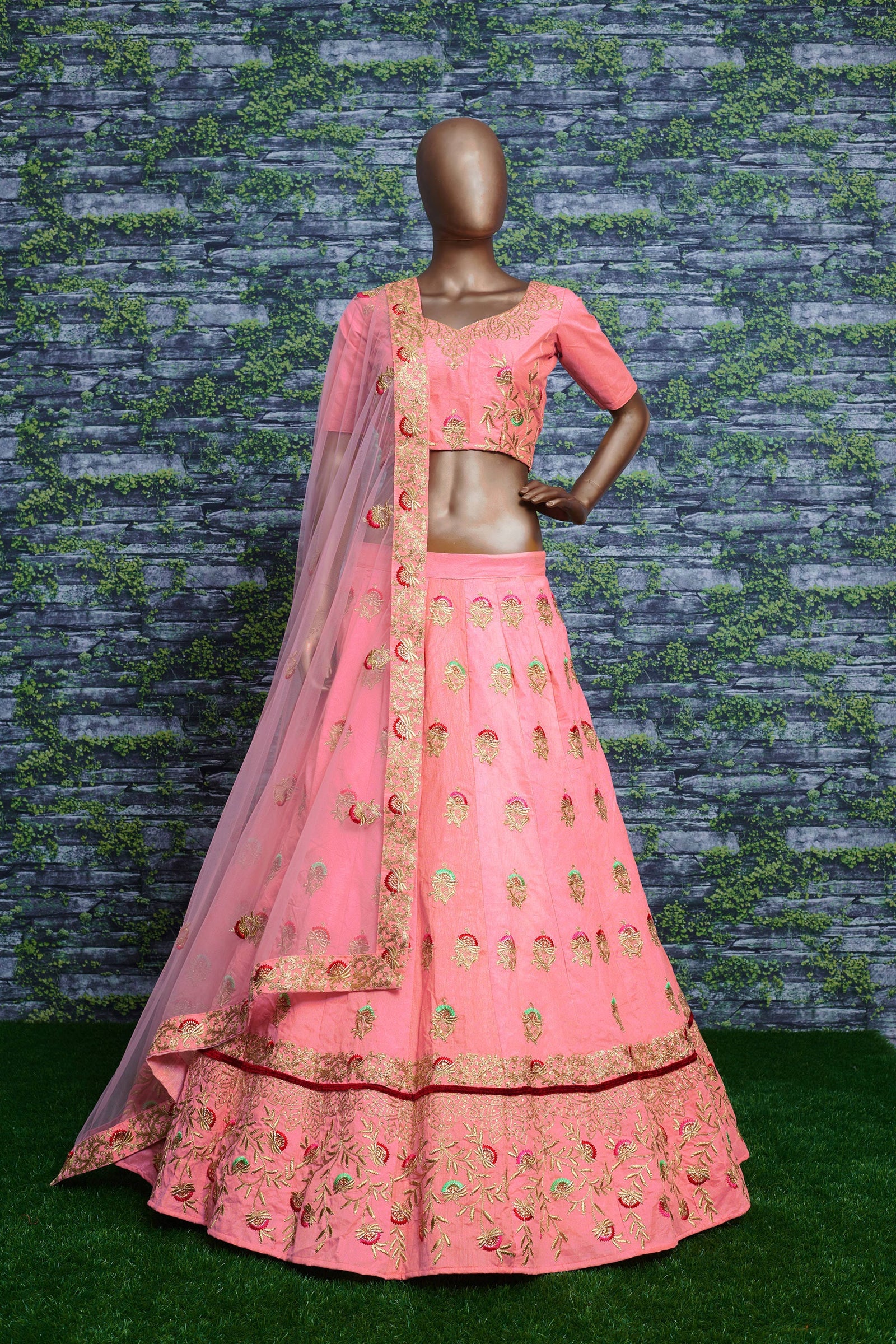 Blush Royale Embroidered Slub Silk Lehenga Set