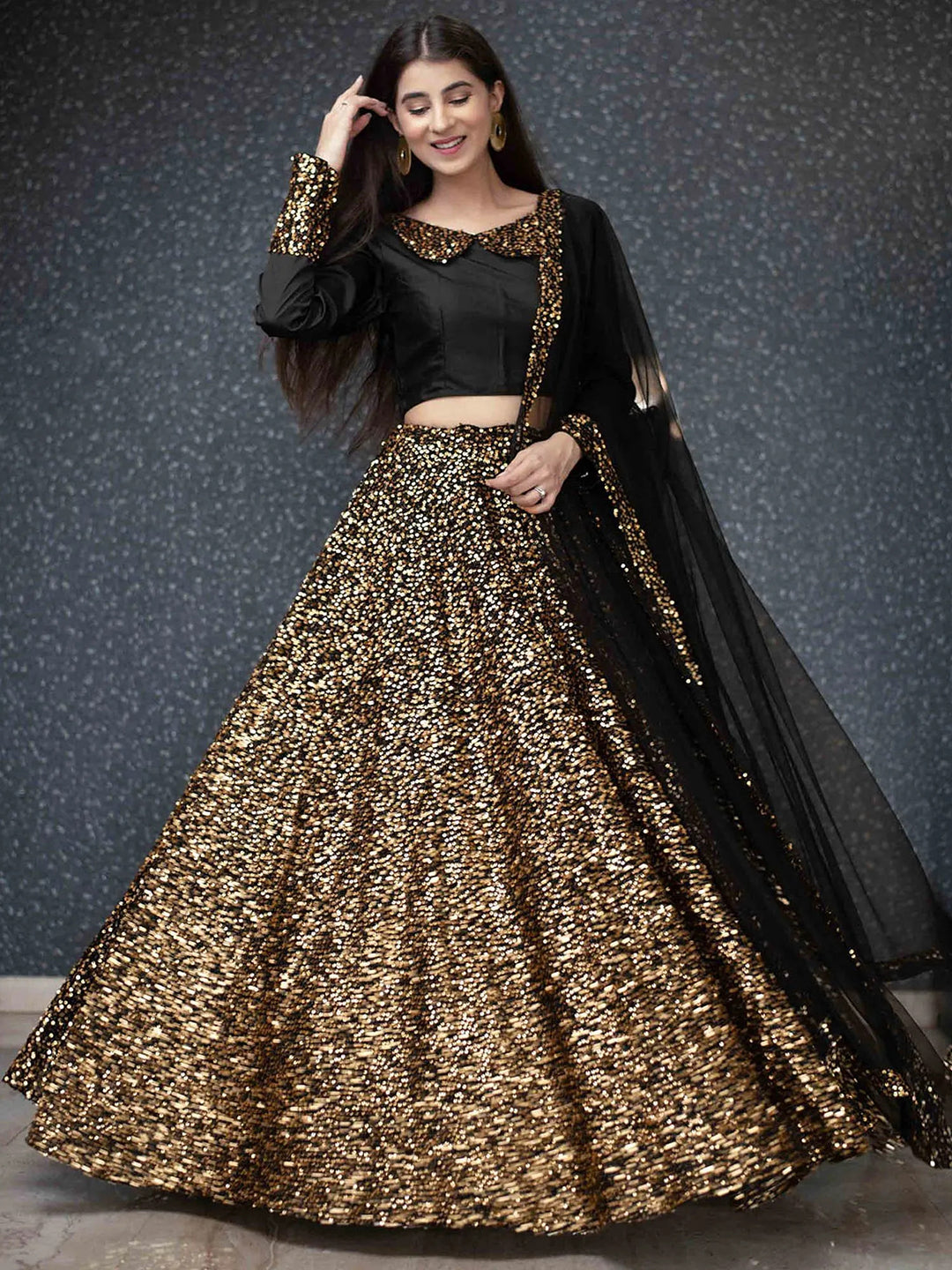 Black Sequin Party Wear Lehenga Choli Set