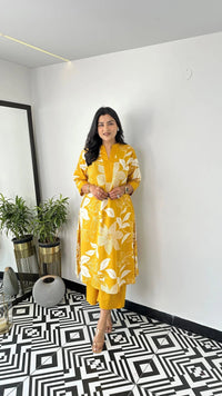 Yellow Floral Georgette Kurta Palazzo Set