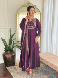 Embroidered Vichitra Silk Anarkali Suit Set