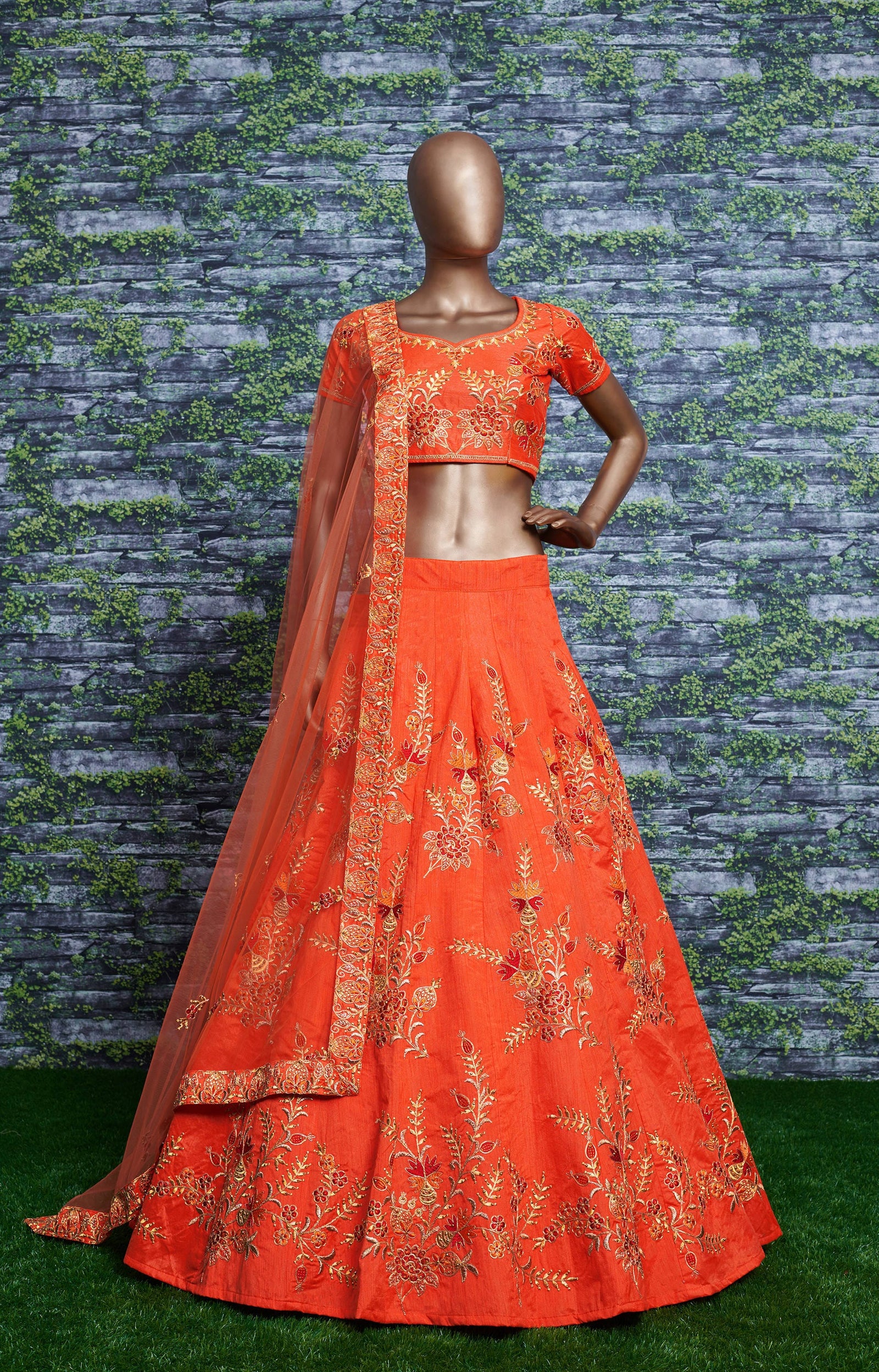 Sunset Ember Silk Embroidered Lehenga Choli Set