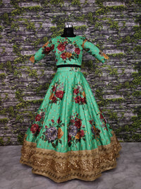 Green Fine Art Silk Pearl Embroidered Lehenga Set