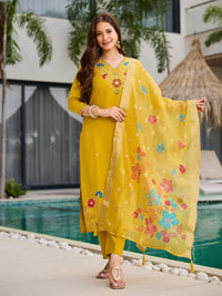 Mustard Yellow Floral Embroidered Suit Set