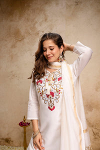 White Embroidered Roman Kurta Pant Set
