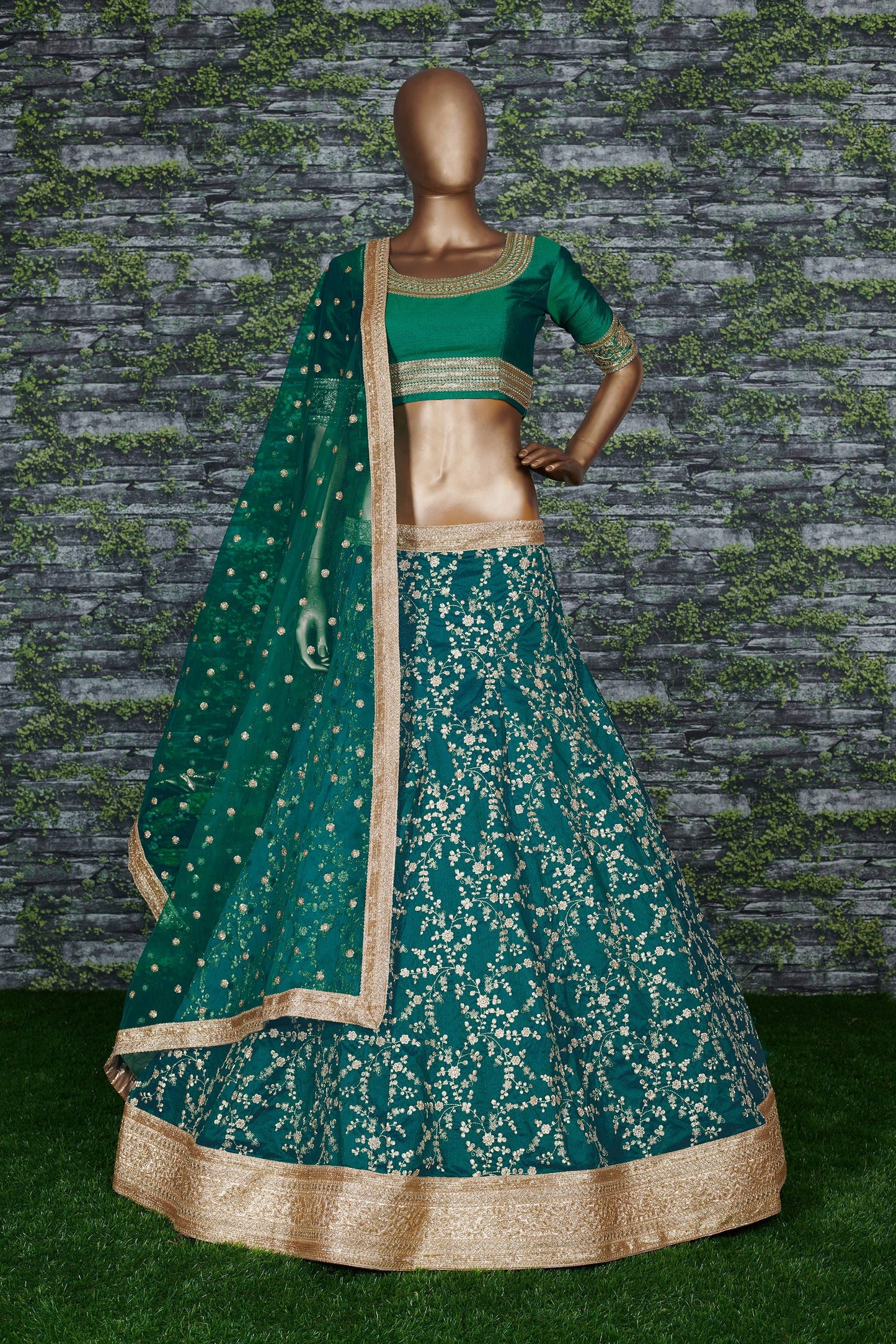 Teal Green Embroidered Designer Lehenga Choli Set