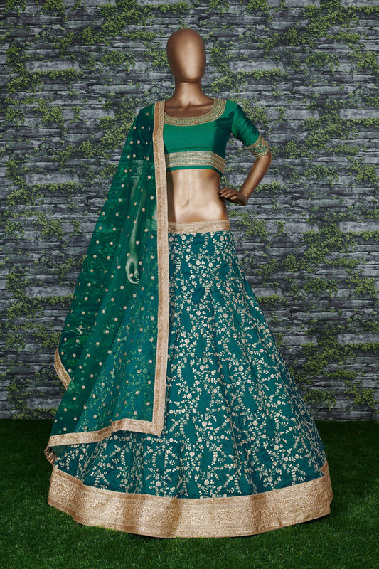 Teal Green Embroidered Designer Lehenga Choli Set