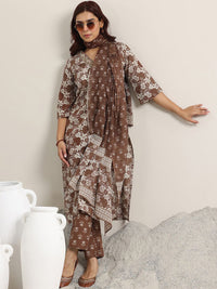 Brown Printed Magic Cotton Kurta Set
