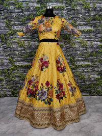 Yellow Fine Art Silk Pearl Embroidered Lehenga Set