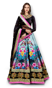 Black Floral Art Silk Lehenga Choli