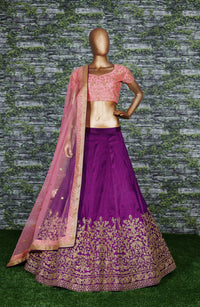 Purple Embroidered Silk Semi-Stitched Lehenga Choli Set