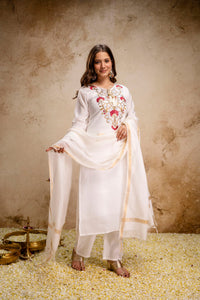 Off White Roman Embroidered Kurta Set
