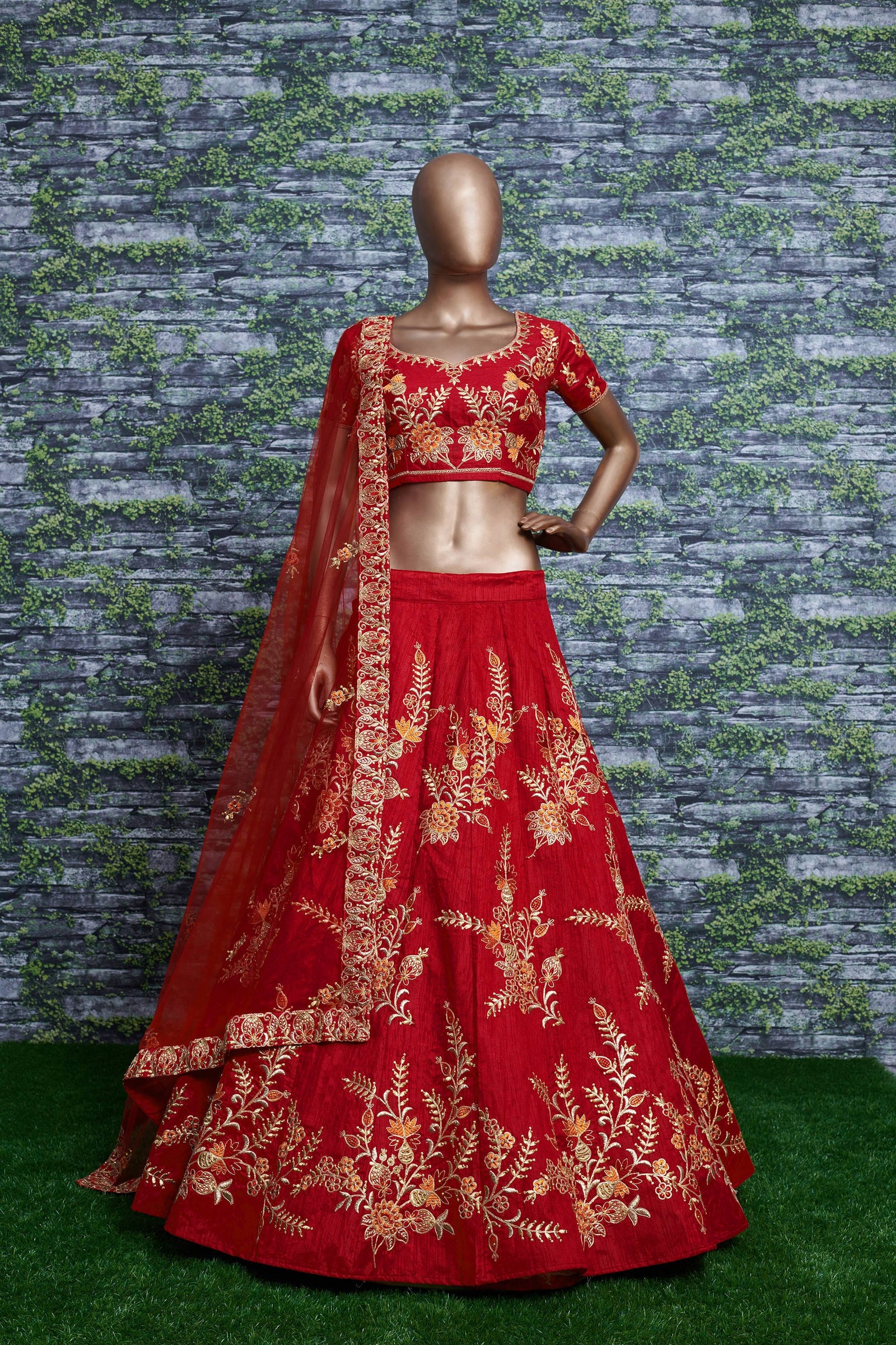 Crimson Royale Silk Embroidered Lehenga Choli Set