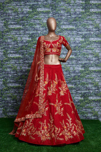 Crimson Royale Silk Embroidered Lehenga Choli Set