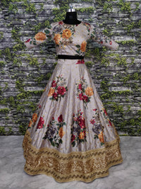 Grey Fine Art Silk Pearl Embroidered Lehenga Set