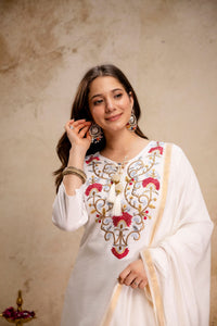 Off White Roman Embroidered Kurta Set