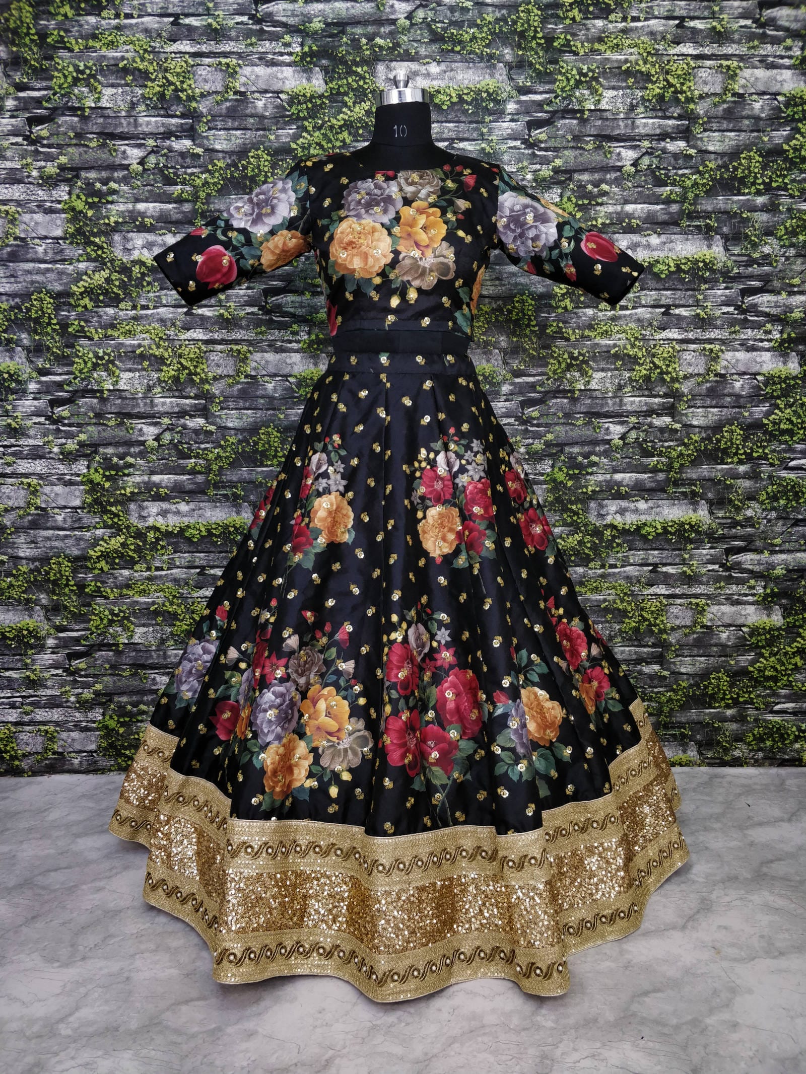 Black Fine Art Silk Pearl Embroidered Lehenga Set
