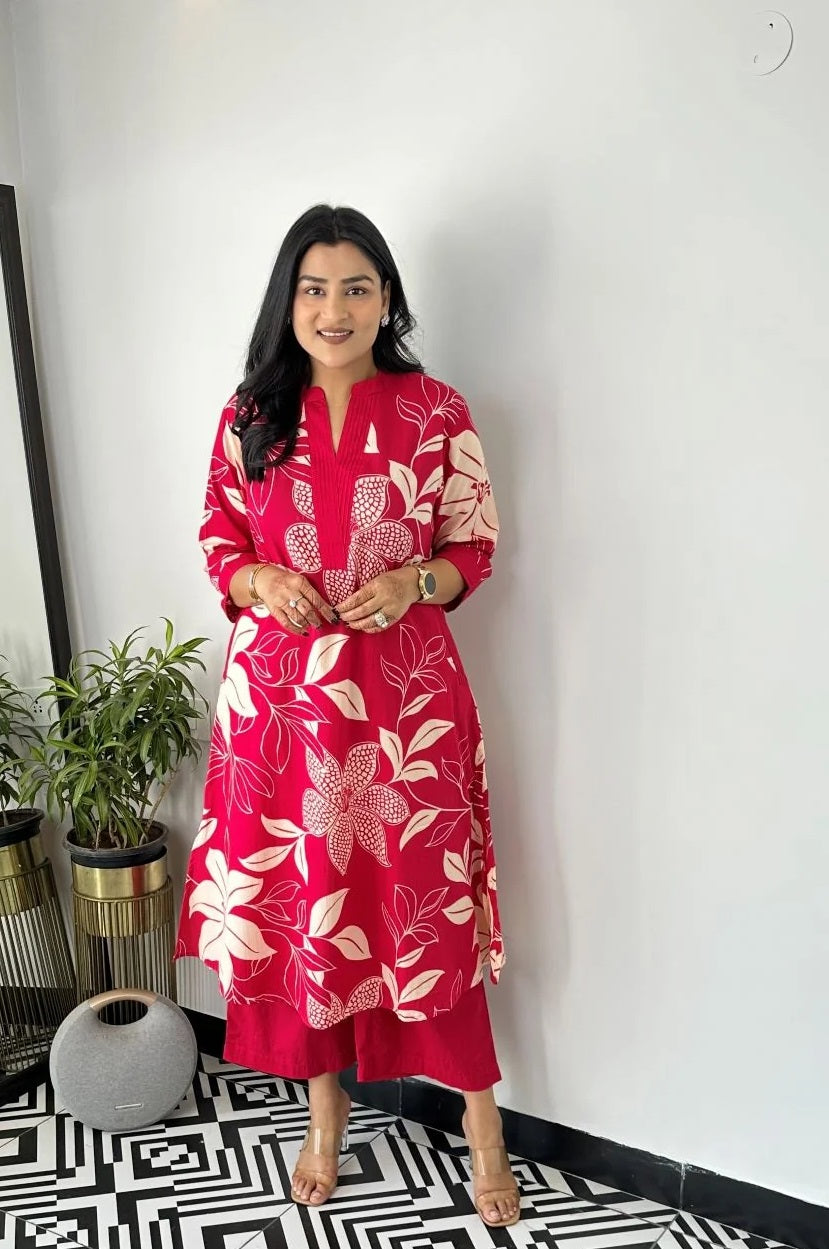 Pink Floral Georgette Kurta Palazzo Set