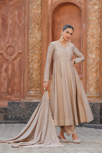 Beige Embroidered Vichitra Silk Sharara Suit Set