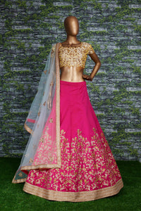 Pink Mulberry Silk Embroidered Semi-Stitched Lehenga Set