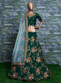 Emerald Blossom Taffeta Silk Lehenga Choli Set
