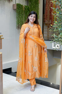 Sunshine Orange Embroidered Muslin Suit Set