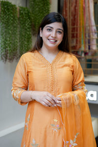 Sunshine Orange Embroidered Muslin Suit Set