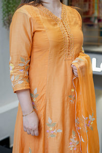 Sunshine Orange Embroidered Muslin Suit Set