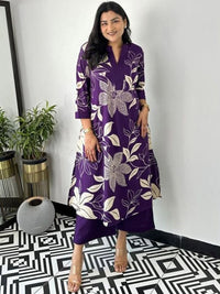 Purple Floral Georgette Kurta Palazzo Set