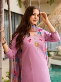Pink Floral Embroidered Suit Set
