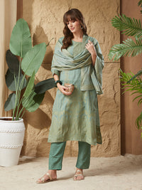 Vintage Mint Handloom Cotton Weaving Suit Set