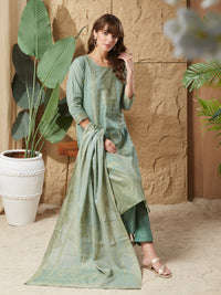 Vintage Mint Handloom Cotton Weaving Suit Set